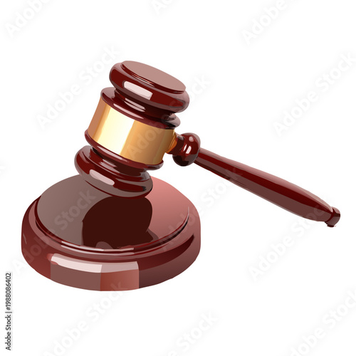 A wooden gavel and books serve as a legal symbol of authority and justice on a white background, representing the judgment and punishment delivered by a judge within a courtroom