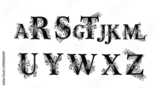 Elegant decorative alphabet letters with intricate flourishes and ornate designs Vector