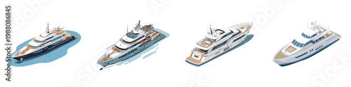 A Collection of Four Luxury Yachts Floating on the Water in a Row, Showcasing Different Designs and Styles