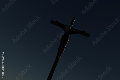 Silhouette of Jesus Christ on the cross at sunset or twilight background, Crucifixion concept.