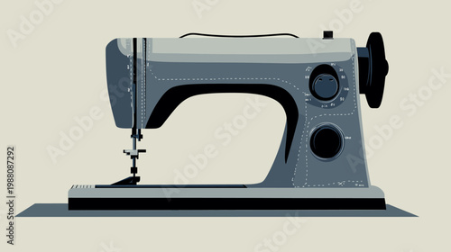 Flat illustration of a sewing machine on a neutral background, with stitch guide markings