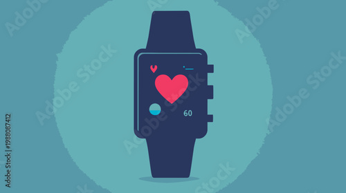 Illustration of a smartwatch with a heart rate monitor displayed on a teal circular backdrop
