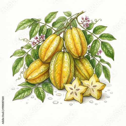 drawing of starfruit on a white background