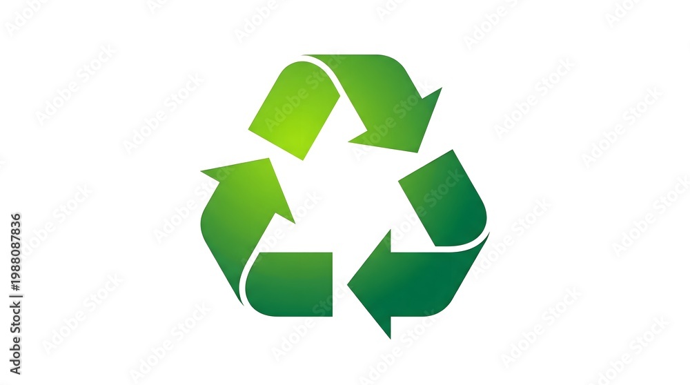 Obraz premium Green recycling symbol with arrows on white background, eco-friendly concept