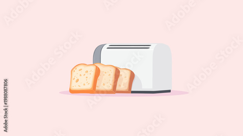 Illustration of a white electric kitchen appliance and three slices of toasted bread