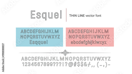 Esquel thin line vector font display and character set examples Vector