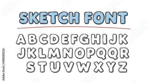 Creative sketch-style font displaying the alphabet in a playful, hand-drawn style Vector
