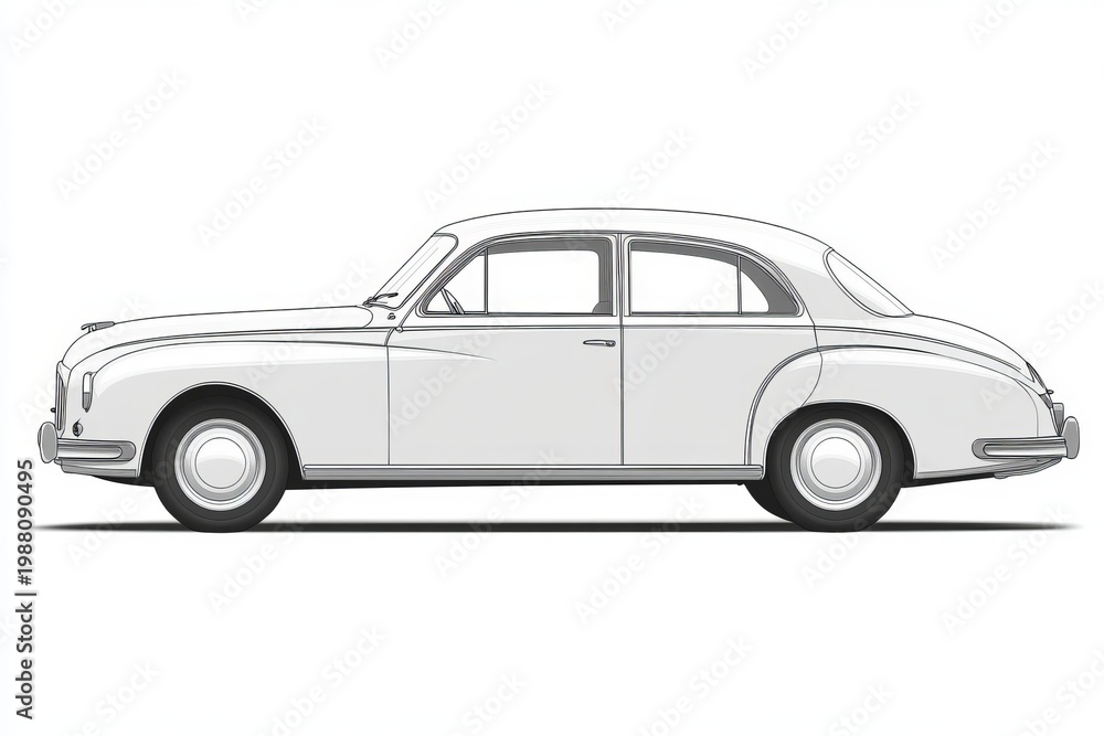 Fototapeta premium Minimalist Illustration of a Classic Vintage Sedan Car in Silhouette Style on White Background