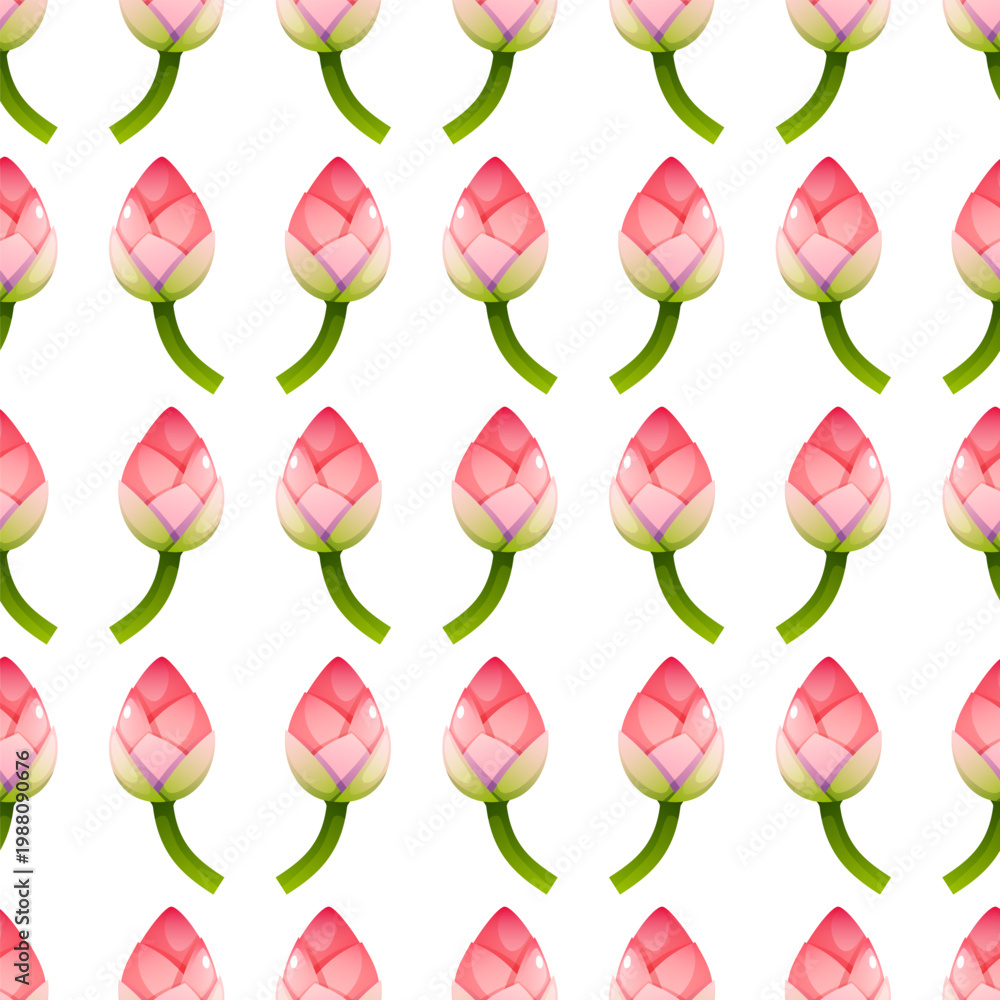 Obraz premium Lotus buds seamless pattern vertical floral botanical repeat