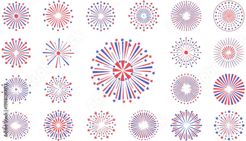 Fireworks vector icons set for 4th of July celebrations and patriotic events