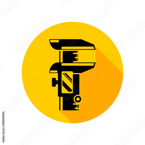Black vernier caliper digital tool on yellow circle icon flat vector design