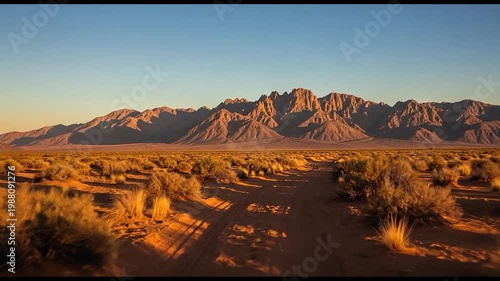Desert Landscape With Rocky Mountains.