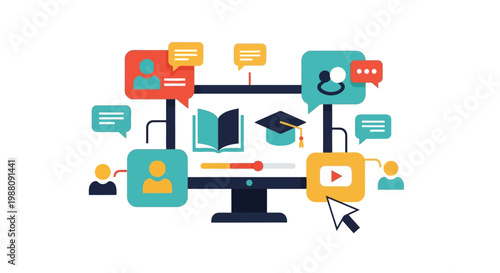 Online Learning Education Technology Icons.