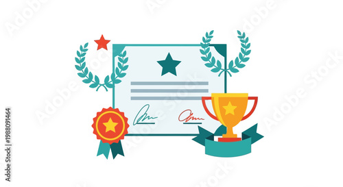 Trophy and Certificate of Achievement Symbol.
