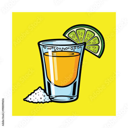 Tequila Shot with Lime and Salt - Vibrant Illustration