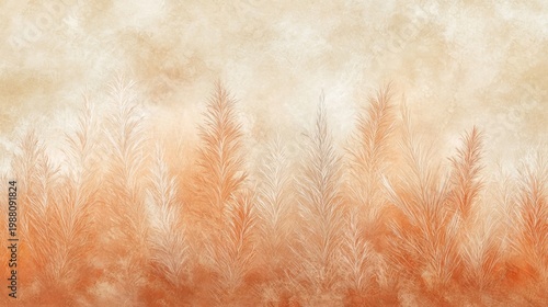 Ethereal Orange Watercolor Plants Illustration with Soft Pastel Hues and Detailed Botanical Design