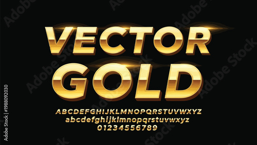 Stylish vector gold 3d text font with full alphabet and numeric display Vector