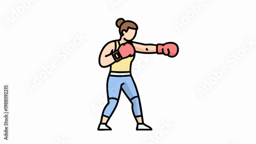 Female boxer in active stance practicing a punch during a fitness training session.