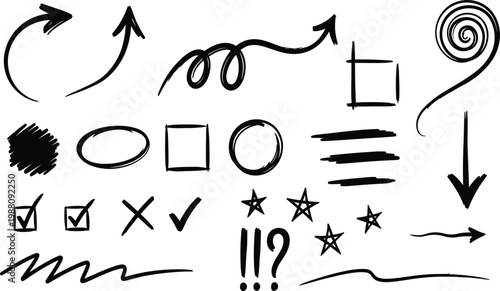 Hand Drawn Arrow and Symbol Collection on White Background