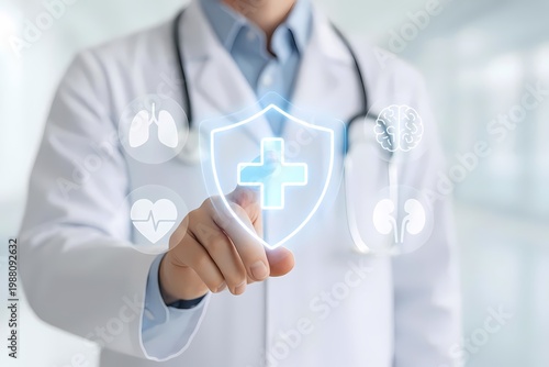 Healthcare Protection Concept with Shield and Medical Cross Interface
