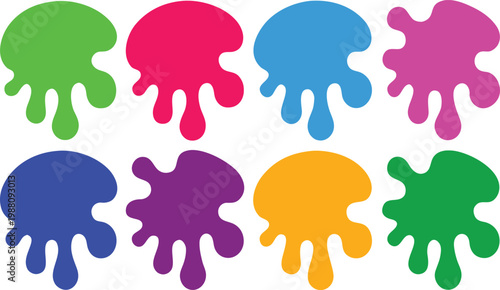 Vibrant colorful paint splatters and drips isolated on white background