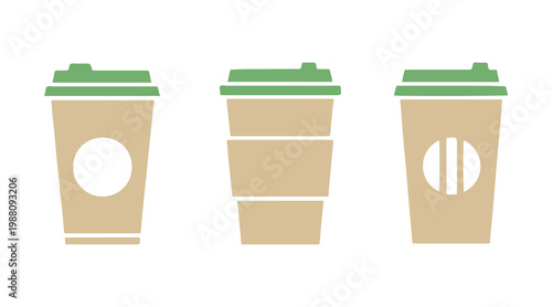 Flat vector set of different coffee cup types isolated on white.