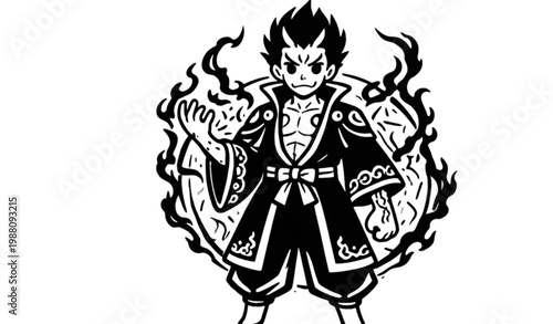 Anime Demon King Character Vector Illustration Dark Curse Warrior with Markings Flat Style