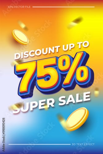 Mega sale 75 percent off banner design with 3d glossy text