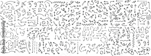 Foto Large Set of Hand Drawn Doodle Arrows Vector Elements in Various Shapes and Dire