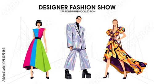 Designer Fashion Show Models Displaying Avant Garde Outfits.