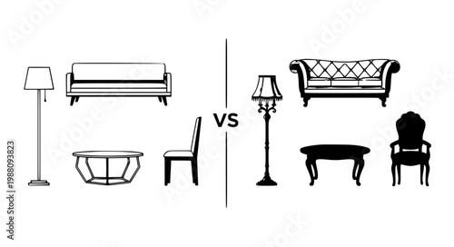 Modern vs Classic Furniture Vector – Interior Style Set