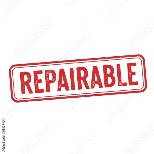 Red repairable stamp with bold text on plain background