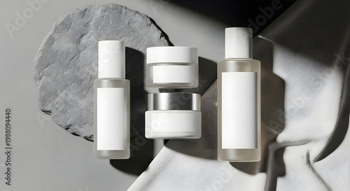 Cosmetic product packaging arrangement with blank labels for branding and product placement