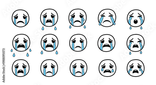 Crying Emoticons Collection Sadness Emotion Faces.