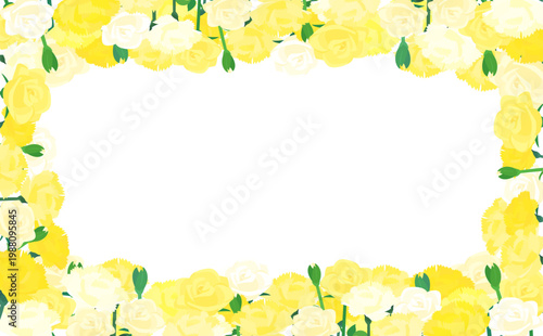黄色のカーネーションと薔薇の透過フレーム3_横