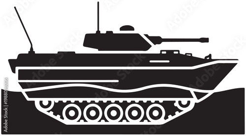 Amphibious Armored Vehicle Silhouette Icon of a Military Tank in Water Vector Illustration