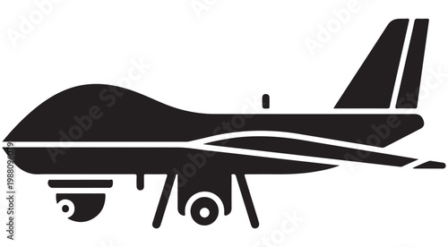 Military Surveillance Drone Silhouette Vector Icon for Defense and Security Technology