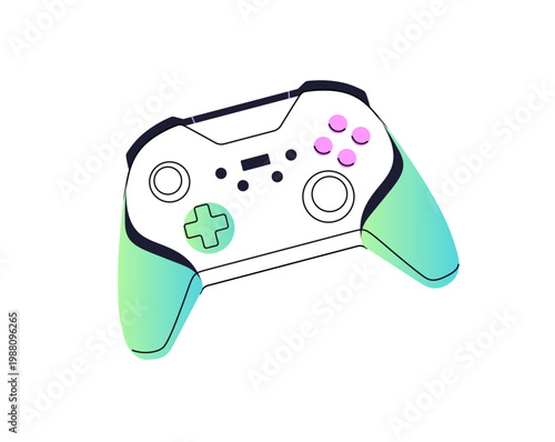Modern controller for video game console. Joystick with handles in gradient style. Gamepad to play videogames. Joypad, gamers device. Flat isolated outline vector illustration on white background