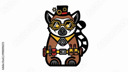 Cute Steampunk Ring Tailed Lemur Illustration.