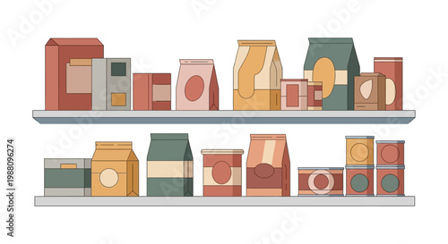 Food Packages on Shelf.