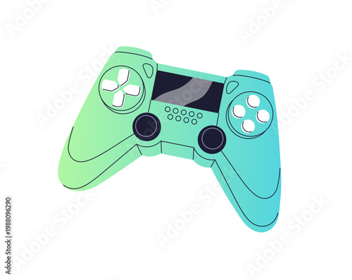 Wireless controller for videogame console. Aquamarine joystick in gradient style. Modern gamepad, joypad for video games. Gamers accessory for playing. Flat isolated vector illustration on white