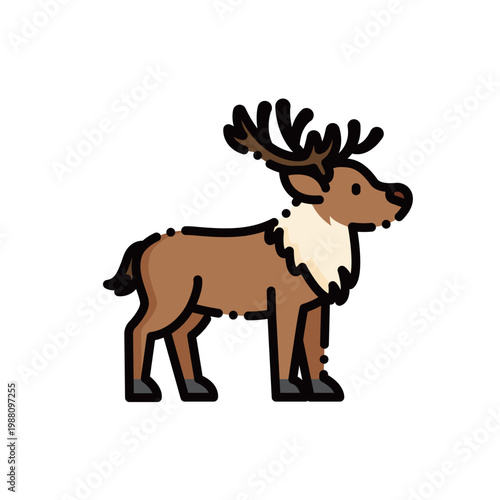 A cute brown reindeer with magnificent antlers and a white mane. Perfect for Christmas celebrations, winter nature, or forest animal themes, with scalable vectors.
