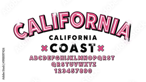 Vibrant retro font design showcasing the word california with bold and stylized letters Vector