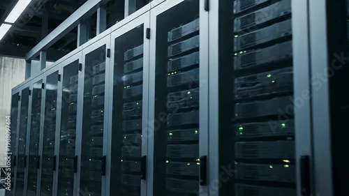 Data center servers with power plant cooling towers outdoors