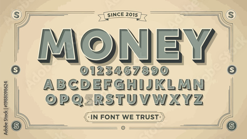 Vintage money-themed font display showcasing a retro typography design from 2015 Vector