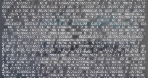 Projecting rows of 0 and 1 across textured gray surface, revealing smudges and printing artifacts