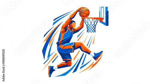 Dynamic Basketball Player Dunking with Energetic Abstract Style.