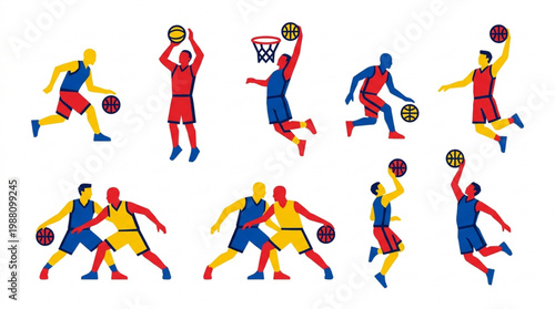 Basketball Players in Action Dynamic Poses Collection.