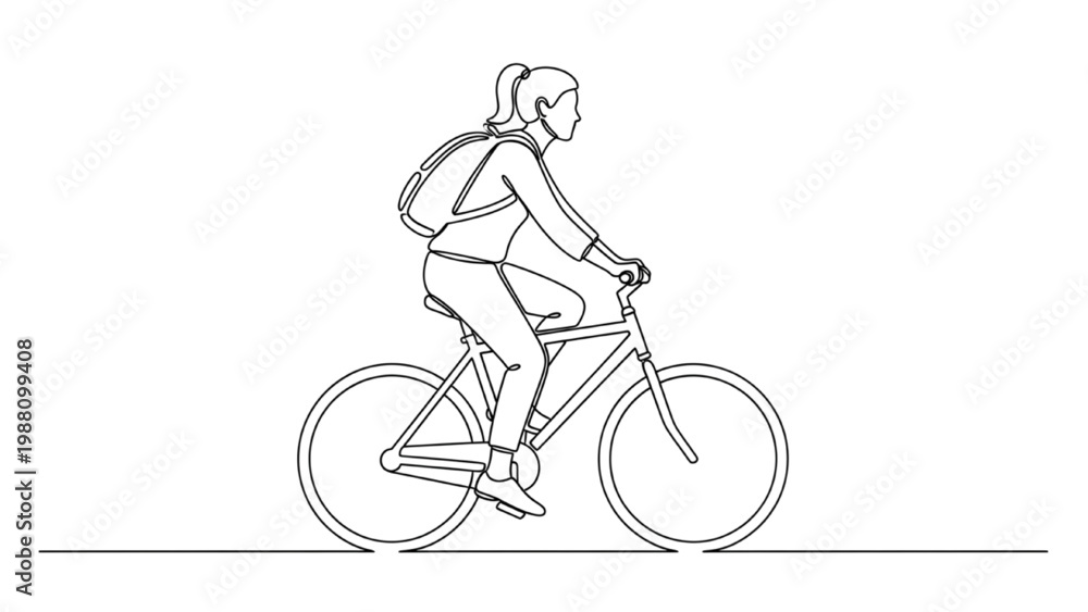Fototapeta premium Continuous line drawing of cyclist riding bicycle on road