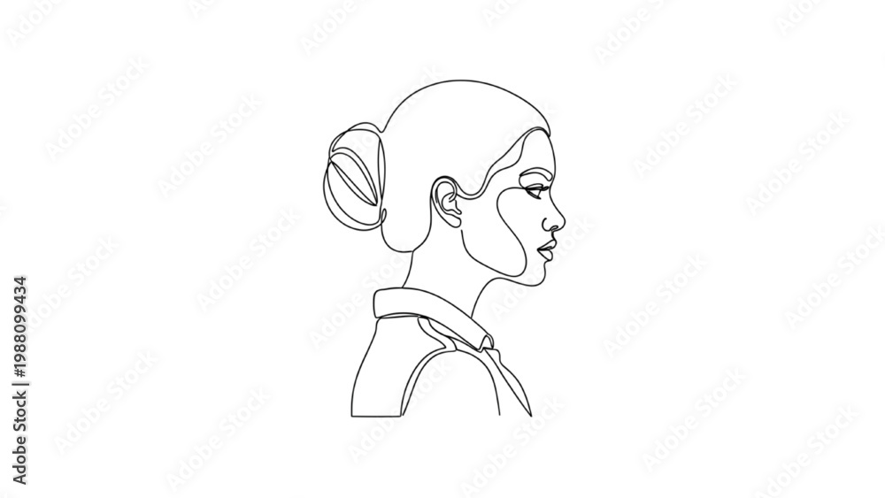 Fototapeta premium Continuous line drawing of a woman's face in profile view